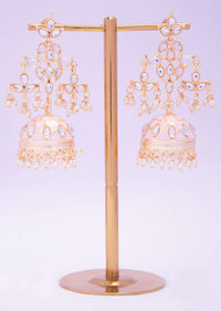 Kundan studded jadau earring with pink jhumkas only on kalki