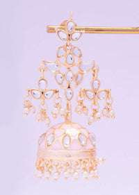 Kundan studded jadau earring with pink jhumkas only on kalki