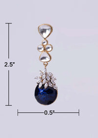 Kundan studded long drop earring with navy blue semi precious stone drop  only on Kalki