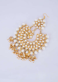 Kundan studded maang tikka adorn with white pearls and nano moti drops only on kalki