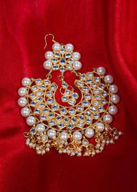 Kundan studded maang tikka adorn with white pearls and nano moti drops only on kalki