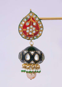 Kundan studded meenakari long drop earring with nano moti and gold earl drops only on kalki