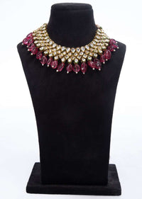 Kundan studded round choker necklace with crystal bead drops only on Kalki