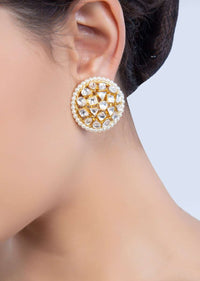 Kundan studded round cluster earring with moti border only on Kalki