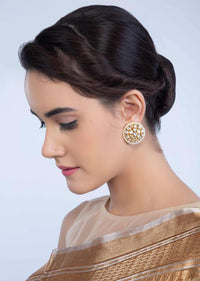 Kundan studded round cluster earring with moti border only on Kalki