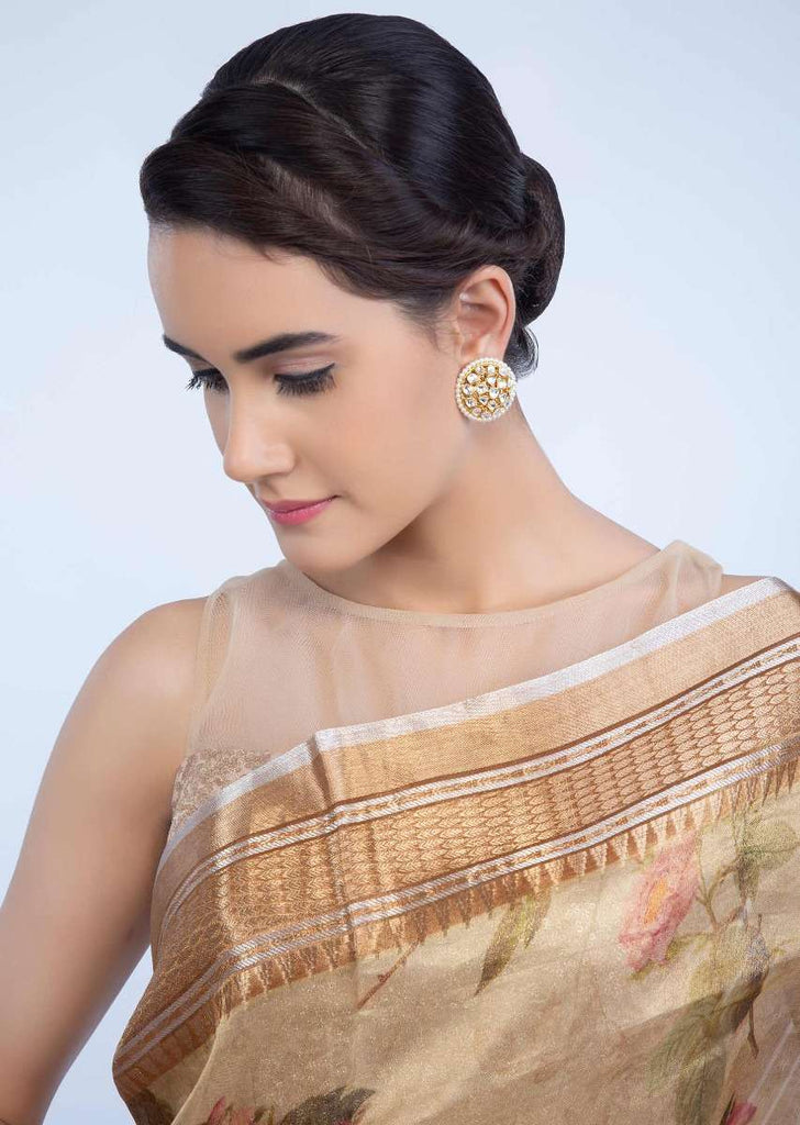 Kundan studded round cluster earring with moti border only on Kalki