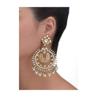 Kundan, Pearls And Stone Studded Chandelier Earrings In Circular Pattern Online - Kalki Fashion