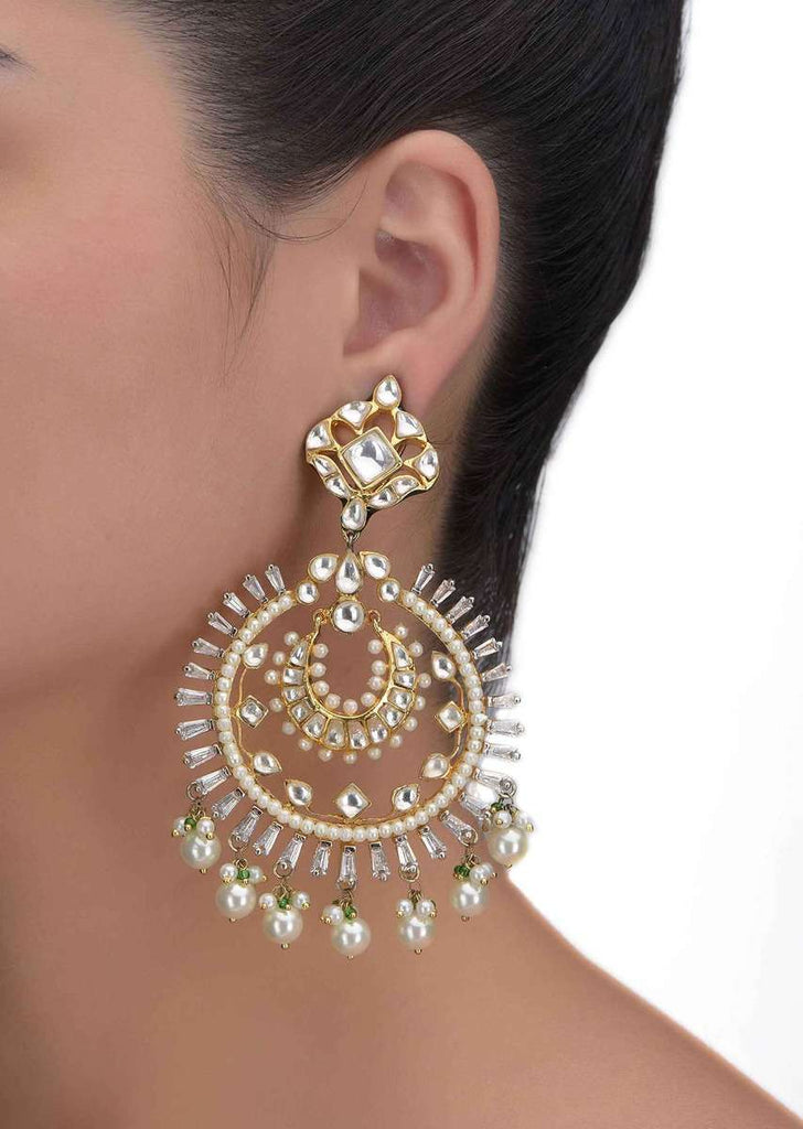 Kundan, Pearls And Stone Studded Chandelier Earrings In Circular Pattern Online - Kalki Fashion