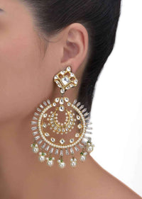 Kundan, Pearls And Stone Studded Chandelier Earrings In Circular Pattern Online - Kalki Fashion