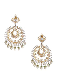 Kundan, Pearls And Stone Studded Chandelier Earrings In Circular Pattern Online - Kalki Fashion