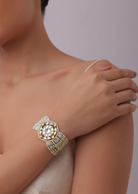 Kundan Embellished Bracelet With Aqua Blue Beads