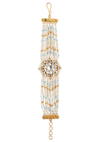 Kundan Embellished Bracelet With Aqua Blue Beads