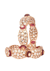 Kundan Polki Mixed Metal Bangles In Rose Gold And Ruby