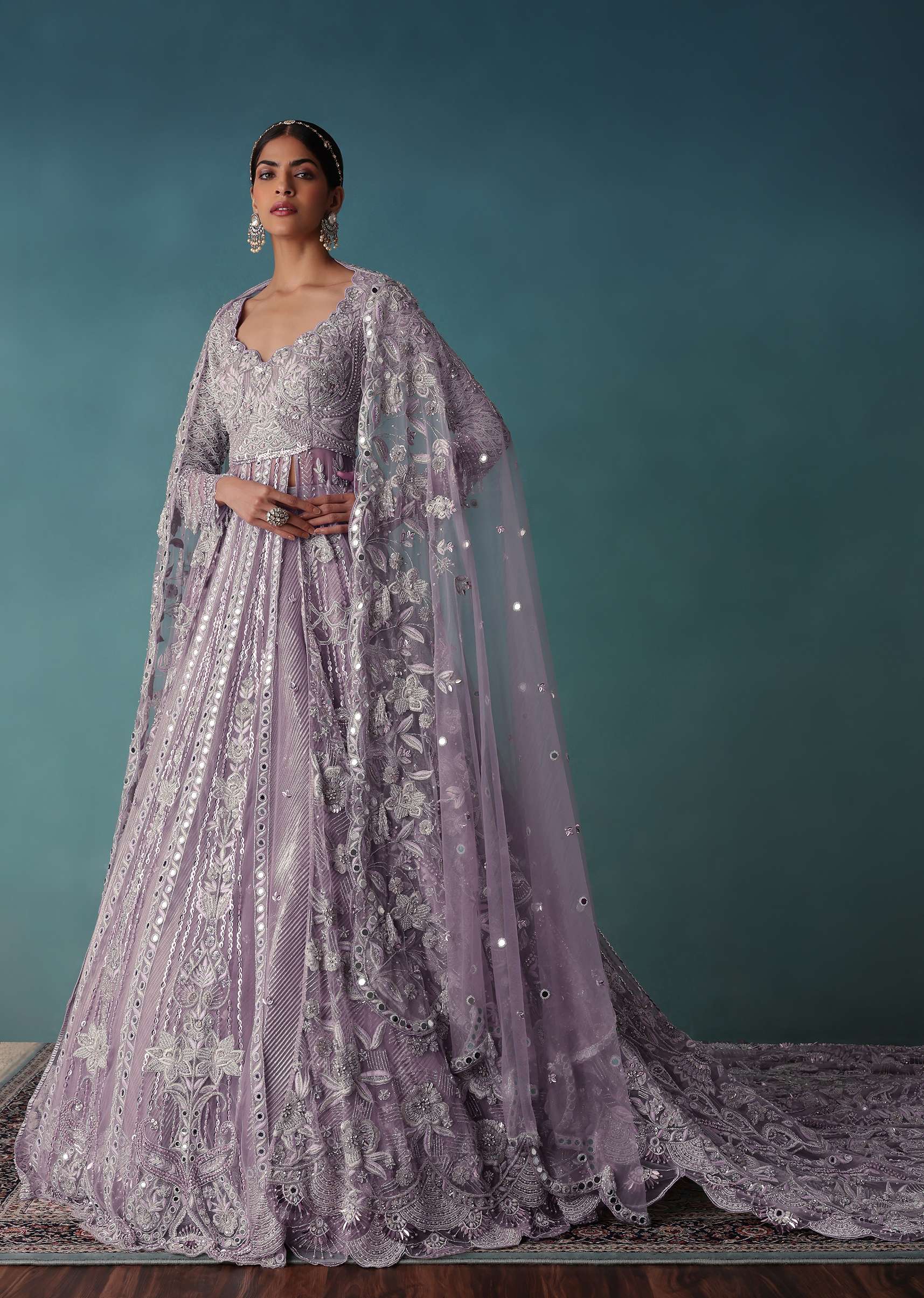 Lavender Mist Bridal Lehenga Set With Hand Work