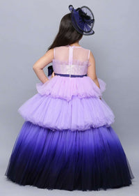 Lavender And Ink Blue Ombre Ball Gown In Net With Layered Silhouette Online - Kalki Fashion