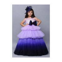 Lavender And Ink Blue Ombre Ball Gown In Net With Layered Silhouette Online - Kalki Fashion