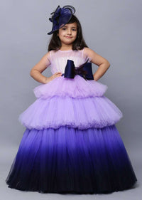 Lavender And Ink Blue Ombre Ball Gown In Net With Layered Silhouette Online - Kalki Fashion