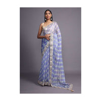 Lavender Blue Saree With Shibori Print And Gotta Patti Embroidered Floral Buttis And Border Online - Kalki Fashion