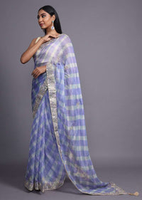 Lavender Blue Saree With Shibori Print And Gotta Patti Embroidered Floral Buttis And Border Online - Kalki Fashion