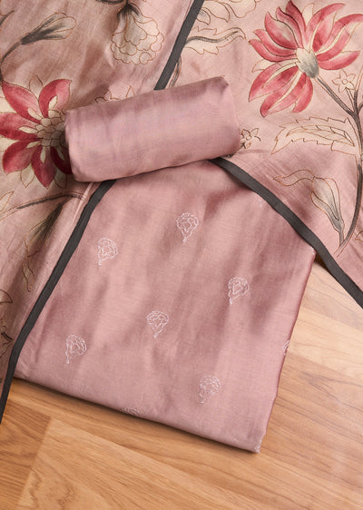 Lavender Chanderi Embellished Unstitched Suit Set