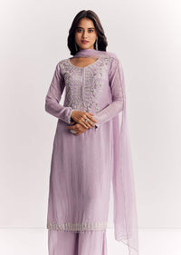 Lavender Chinon Kurta Palazzo Suit With Zardosi And Cutdana Dupatta