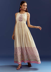 Lavender Floral Gotta Lace Kurta With Angrakha Jacket