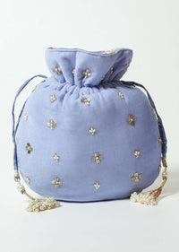 Lavender Potli Bag In Velvet With Cut Dana And Beads Embroidered Jaal