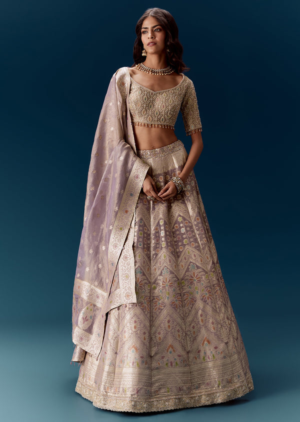 Lavender Banarasi Embroidered Bridal Lehenga With Dupatta