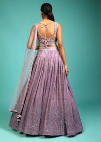 Lavender Purple Lehenga Choli In Georgette With Mirror Abla Work All Over And Matching Potli Online - Kalki Fashion