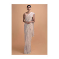 Lavender Saree In Net With Thread Embroidery In Leaf Motif Online - Kalki Online