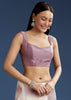 Lavender Shaded Glass Tissue Stone Embellished Saree With Cutdana And Beads