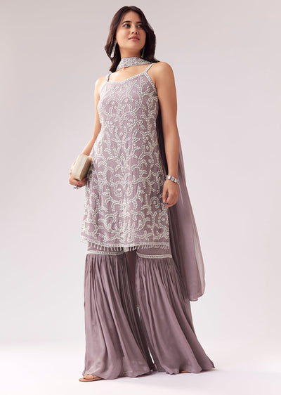 Lavender Sharara Set With Cutdana And Sweetheart Neckline