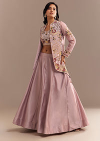 Lavender Silk Embroidered Jacket Lehenga Set