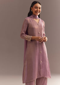 Lavender Tissue Embroidered Kurta Pant With Organza Dupatta