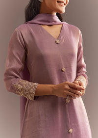 Lavender Tissue Embroidered Kurta Pant With Organza Dupatta