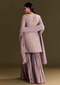 Lavender Tissue Zardosi Embroidered Kurta Set With Organza Dupatta