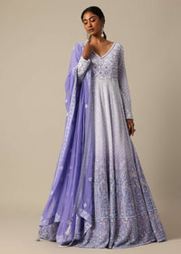 Lavender Anarkali Set With Pearl Embroidery