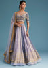 Lavender and Blue Silk Kali Embroidered Lehenga Set