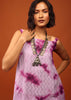 Lavender And Plum Purple Tie Dye Print Top & Bottom Set Embellished In Georgette