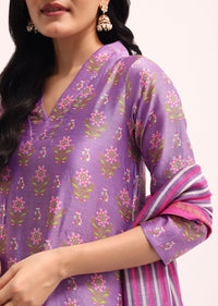 Lavender Block Printed Chanderi Kurta Palazzo Set