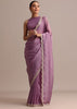Lavender Crushed Tissue Saree With Moti And Cutdana Embroidered Border