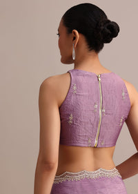 Lavender Crushed Tissue Saree With Moti And Cutdana Embroidered Border
