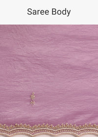 Lavender Crushed Tissue Saree With Moti And Cutdana Embroidered Border