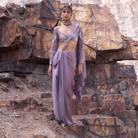 Lavender Draped Skirt With Pleated Pallu And Blouse