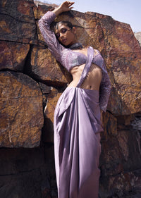 Lavender Draped Skirt With Pleated Pallu And Blouse