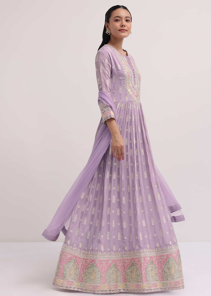 Lavender Embroidered Anarkali Suit