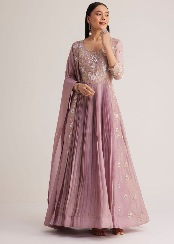 Lavender Embroidered Anarkali With Dupatta