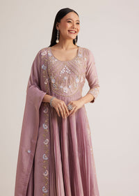 Lavender Embroidered Anarkali With Dupatta