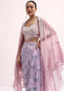 Lavender Embroidered Crop Top And Skirt Set