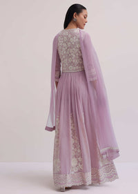 Lavender Embroidered Georgette Anarkali Set